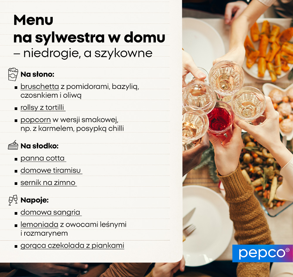 Menu na sylwestra w domu - niedrogie, a szykowne. - infografika