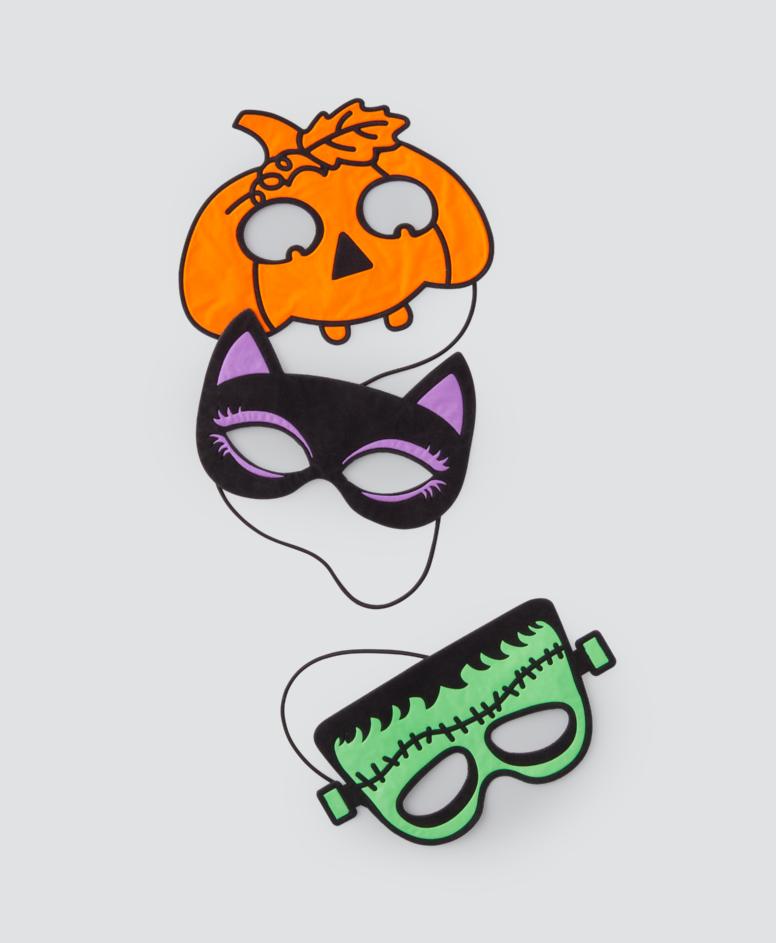 Maska na Halloween różne wzory, kolor pomarańczowy, granatowy, zielony, rozmiar uniwersalny