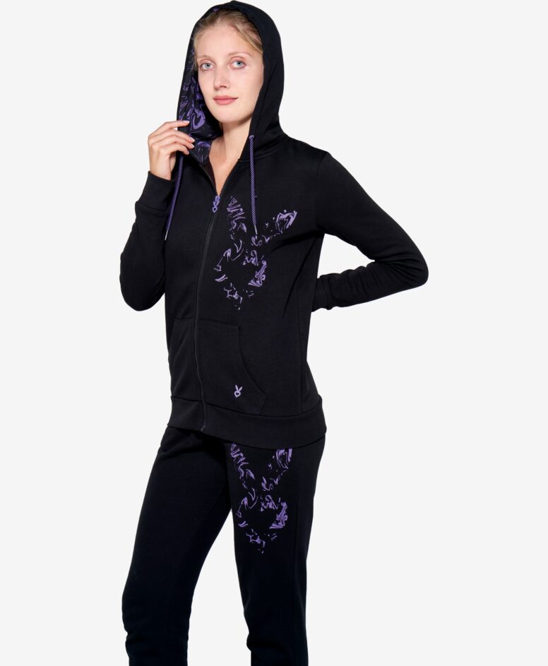 Ženska majica s kapuljačom, crne i ljubičaste boje, veličine: XS-XL