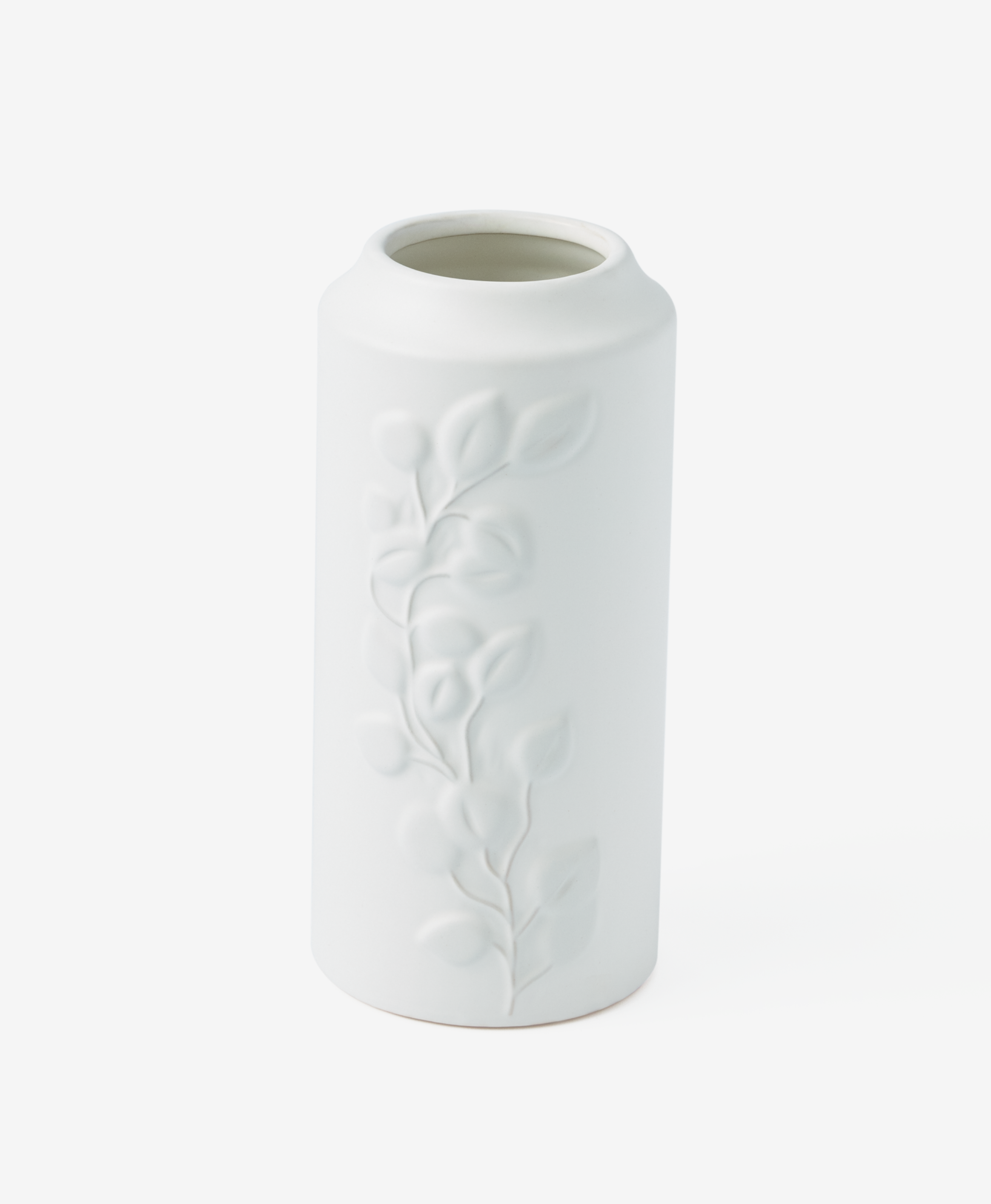 Biała ceramiczna waza na kwiaty, delikatnym tłoczeniem, kolor biały, 13 x 13 x 26 cm