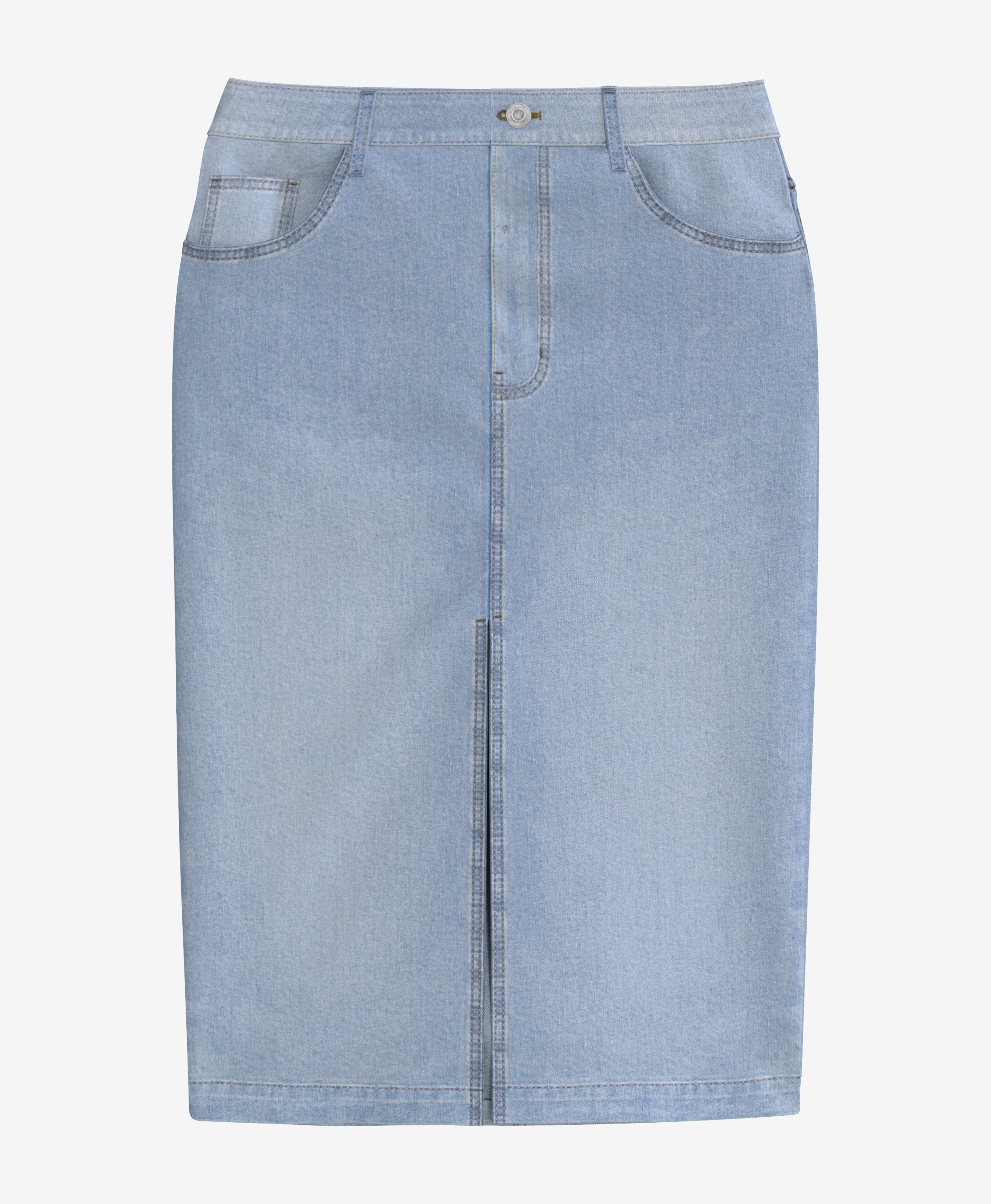 Damska jeansowa spódnica z rozcięciem, kolor niebieski, S-XXL