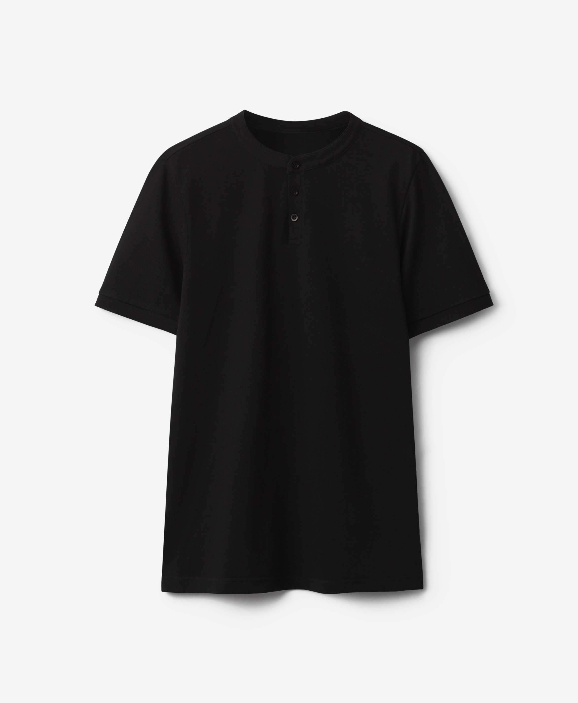 Polo-Shirt ohne Kragen für Herren, schwarz, S-XXL