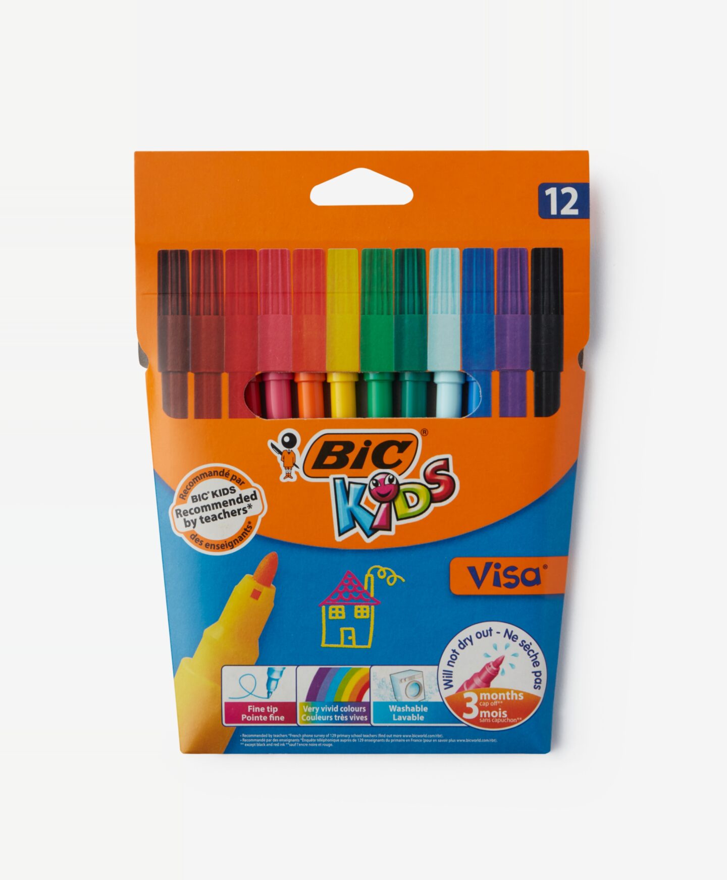 Flamastry BiC® 12 szt z łatwo spieralnym tuszem wodnym niewysychające, różne kolory