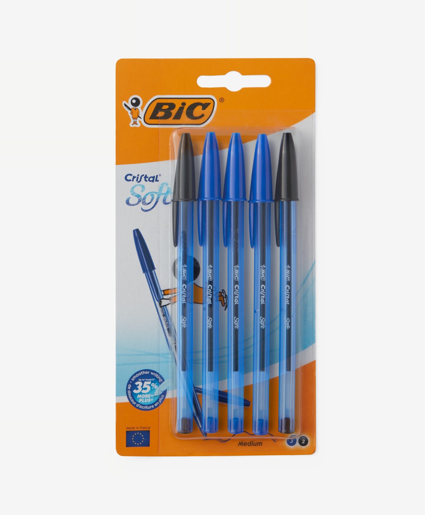 Długopisy BiC® Cristal 5 szt z tuszem Easy Glide w zestawie niebieskie i czarne, kolor czarny, granatowy