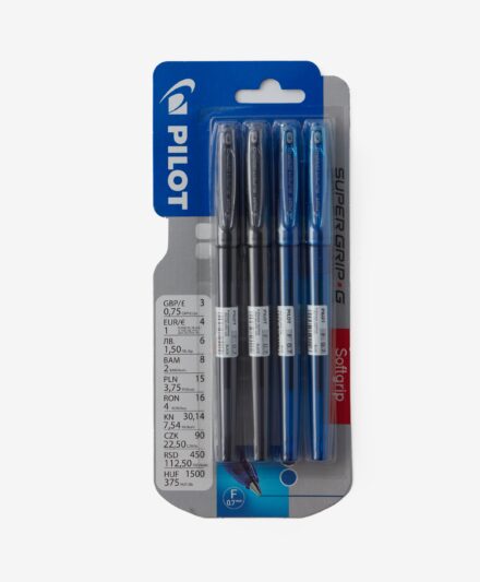 Długopisy olejowe Pilot 4 szt z gumowym uchwytem, kolor czarny, niebieski