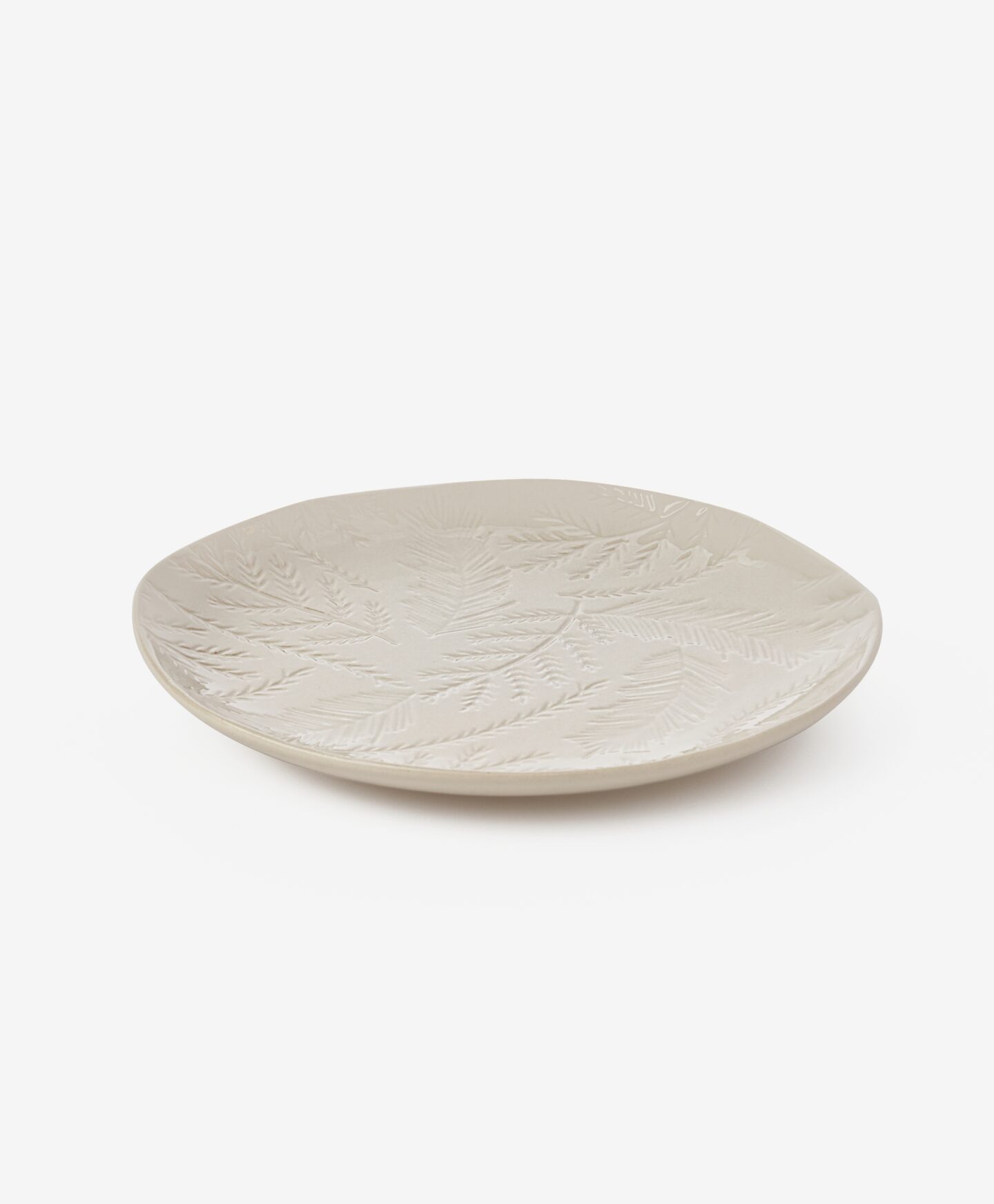 Κεραμικό πιάτο για επιδόρπιο με αποτυπωμένα κλαδιά, χρώμα λευκό, 20,5 cm x 20 cm x 2,3 cm