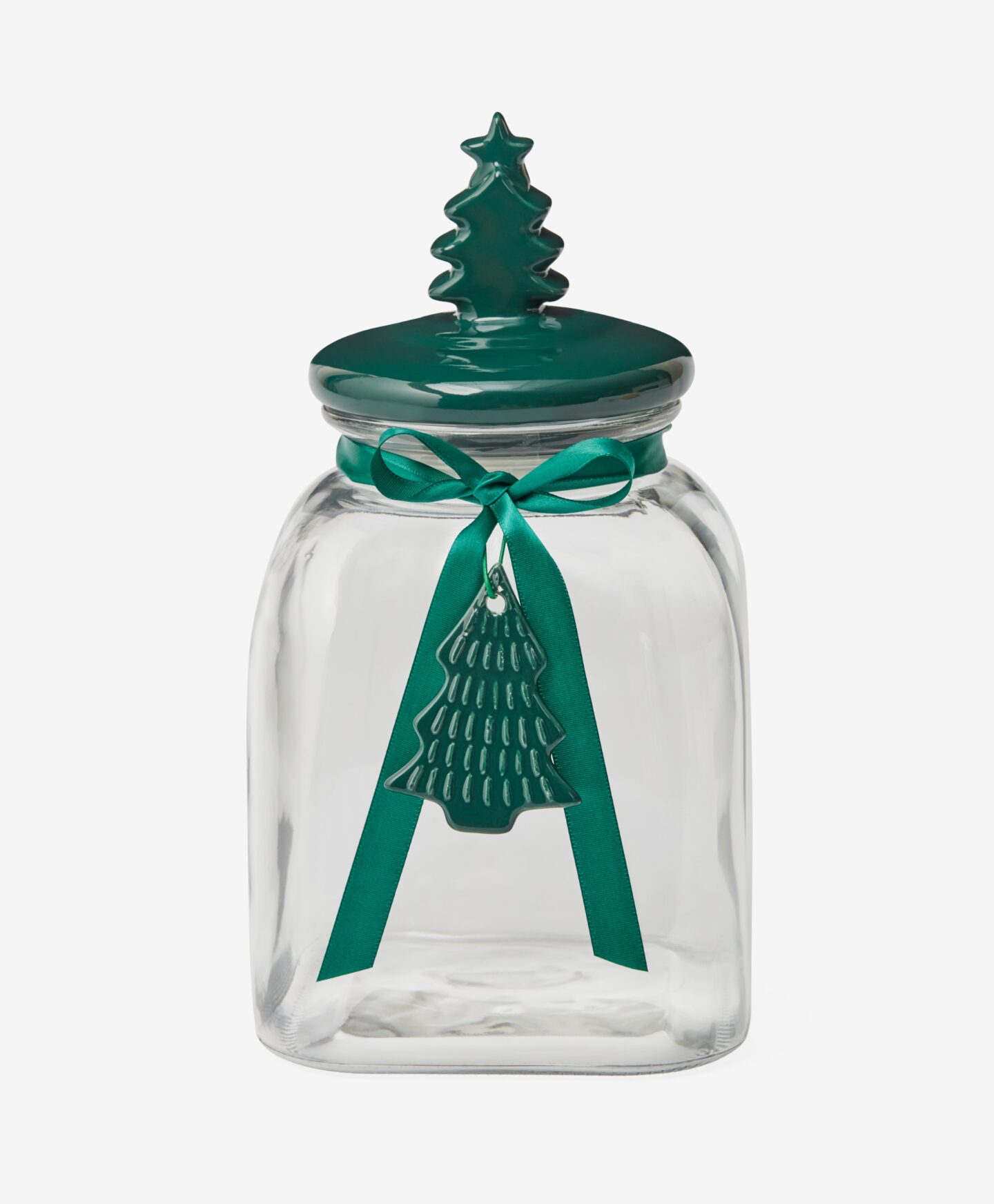 Βάζο με κεραμικό καπάκι σε σχήμα χριστουγεννιάτικου δέντρου, διάφανο, πράσινο, 3,5 l