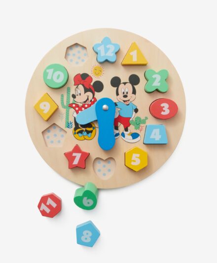 Ξύλινο ρολόι Disney με κύβους για παιχνίδι, διάφορα χρώματα, 22*22*2.6cm