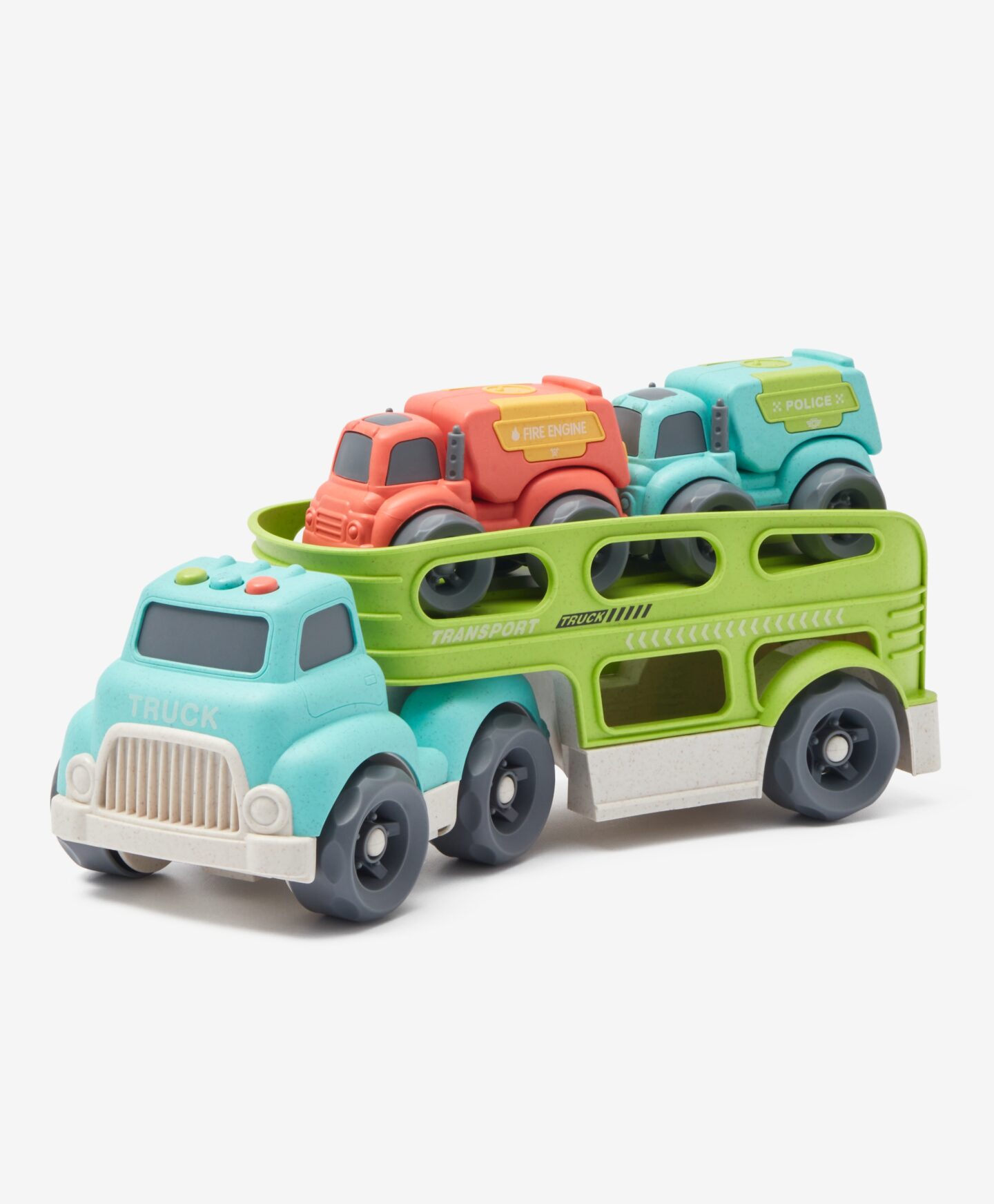Φορτηγό-γερανός με 2 αυτοκινητάκια από βιοπλαστικό, κόκκινο, κίτρινο, 33,5 x 12 x 19 εκ.