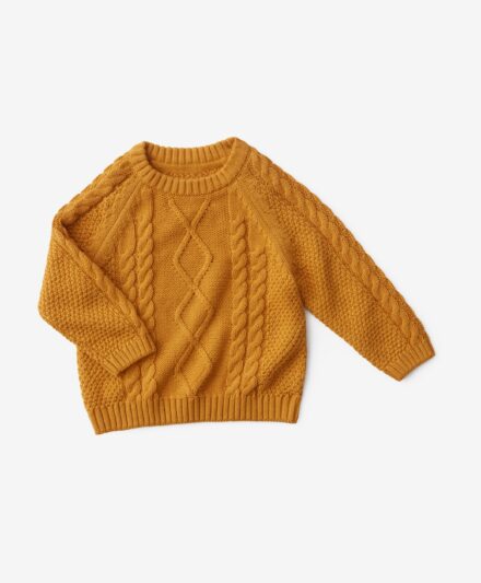 Pullover aus 100% Baumwolle mit ausgeprägtem Webmuster, senffarben, 74-98 cm
