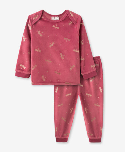 Žametna pižama za deklice dojenčke 80-92 cm