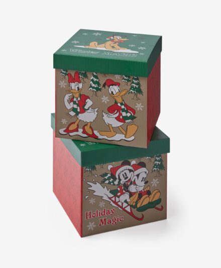 Σετ χριστουγεννιάτικων χαρτονένιων κουτιών με άδεια χρήσης Mickey Mouse, 2 τεμάχια, διάφορα χρώματα, 25 cm x 26 cm x 24 cm
