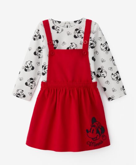 Σετ κοτλέ φόρεμα και μπλουζάκι για μωρά κορίτσια με άδεια χρήσης Disney Minnie, χρώμα κόκκινο, λευκό, 74-98