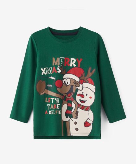 t-shirt natale verde con stampa
