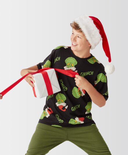 T-shirt για αγόρια με άδεια χρήσης Grinch, με στάμπα, χρώμα μαύρο, 134-170