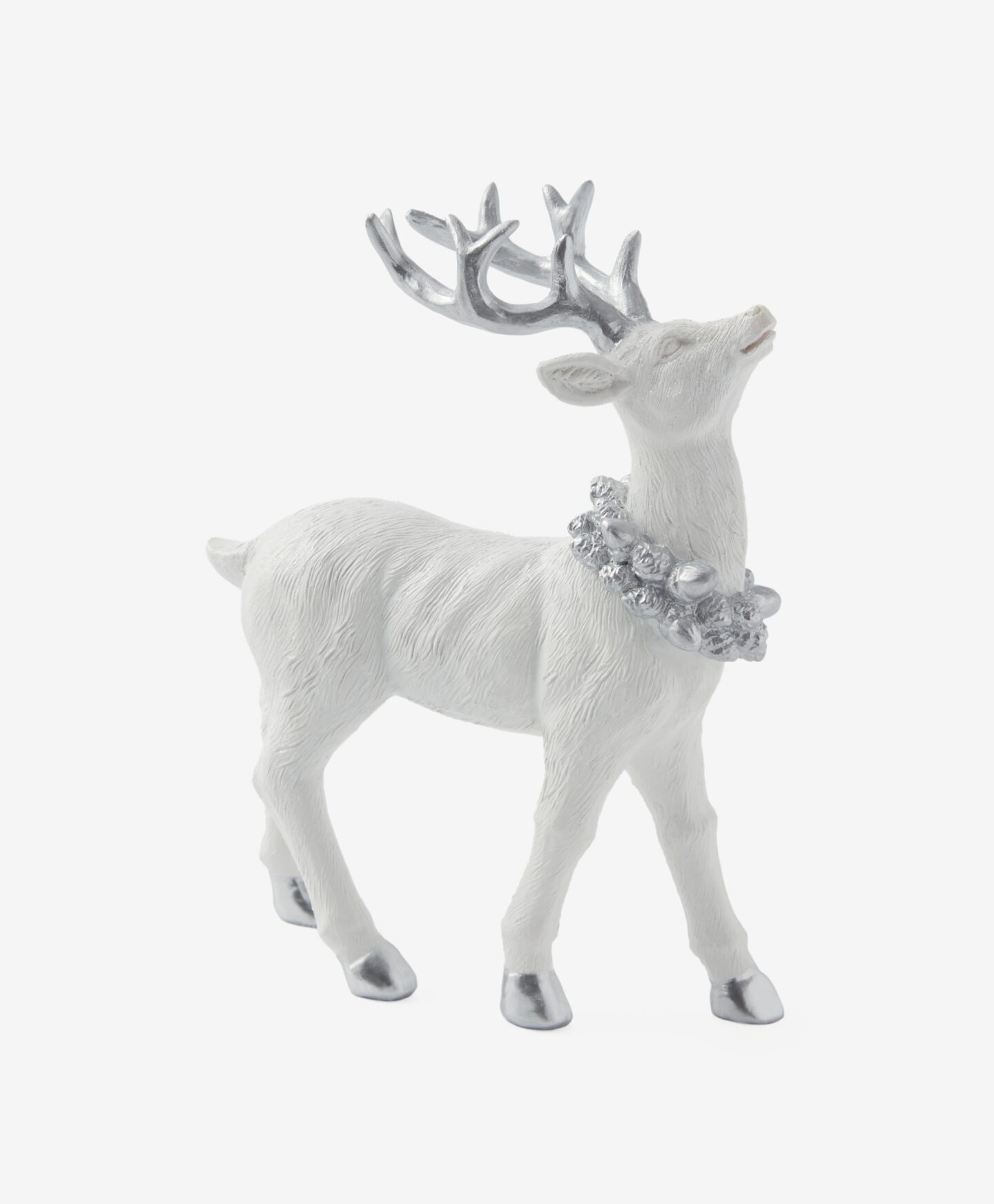 Figurină decorativă în formă de ren, albă, care are coarne mari, culoare: alb