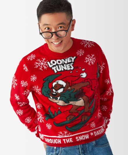 Ανδρικό χριστουγεννιάτικο πουλόβερ με άδεια χρήσης Looney Tunes, χρώμα κόκκινο, S-XXL