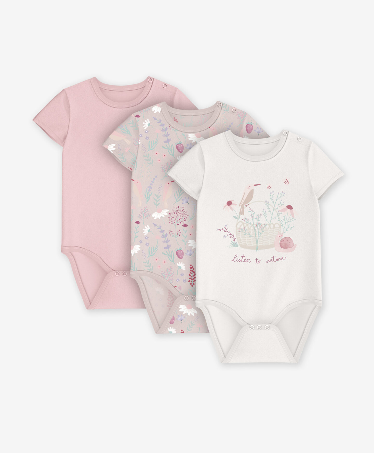 set body neonata bianchi e rosa