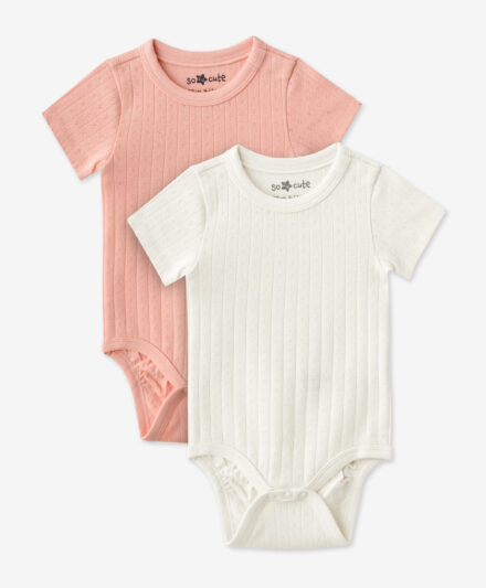 set due body neonata crema e rosa