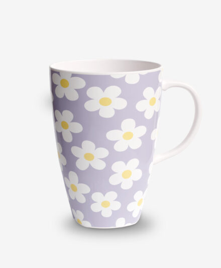 tazza ceramica con fiori bianchi
