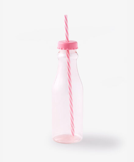 bottiglia e cannuccia rosa