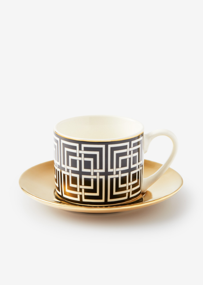 tazza decorata oro e blu navy