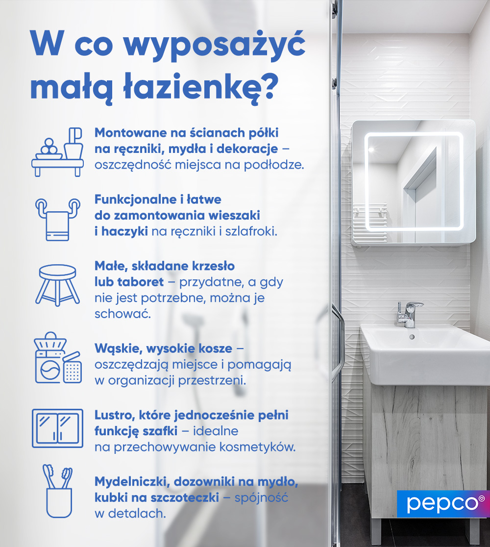 W co wyposażyć małą łazienkę - infografika Pepco