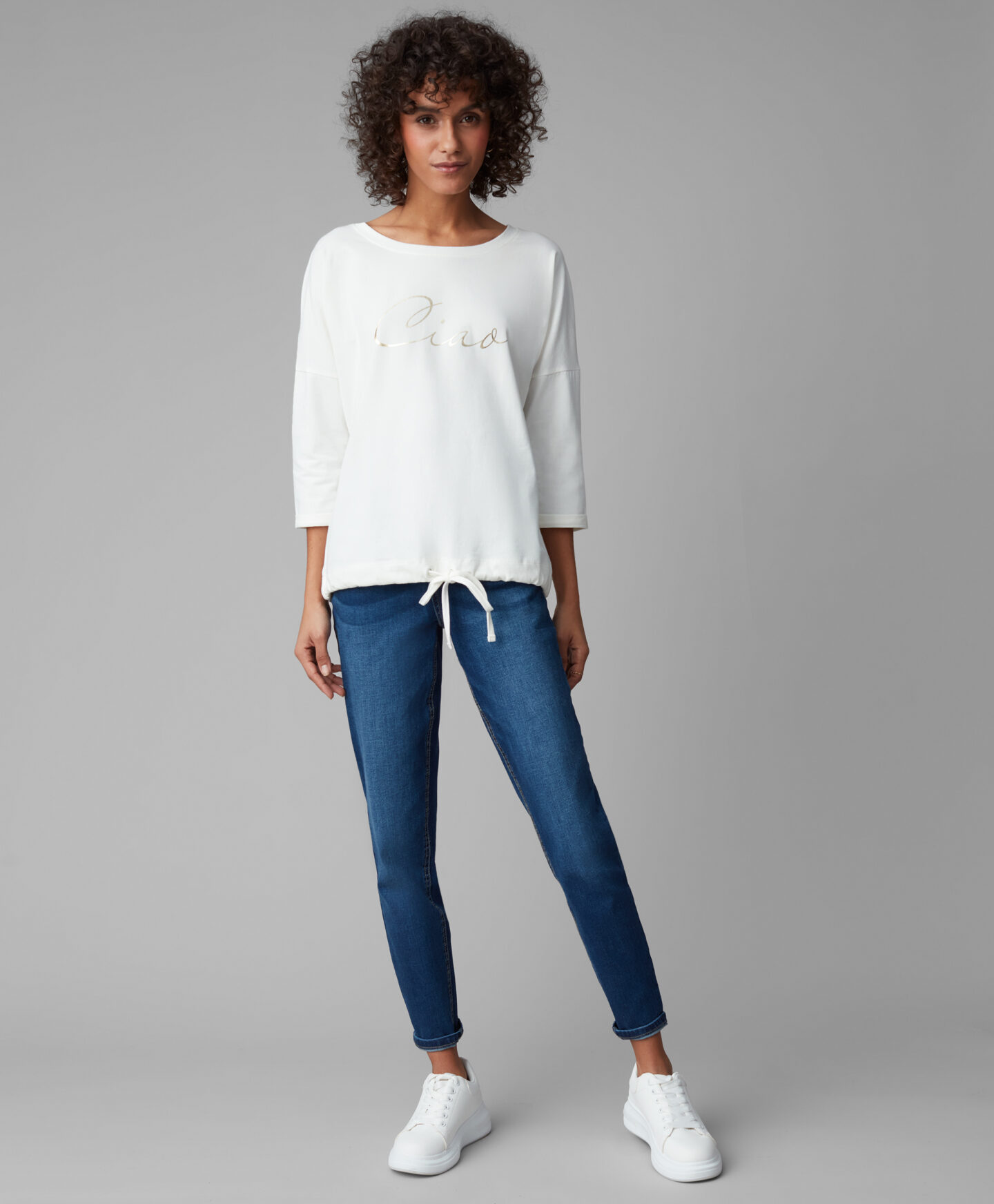 blusa grigia da donna con stampa