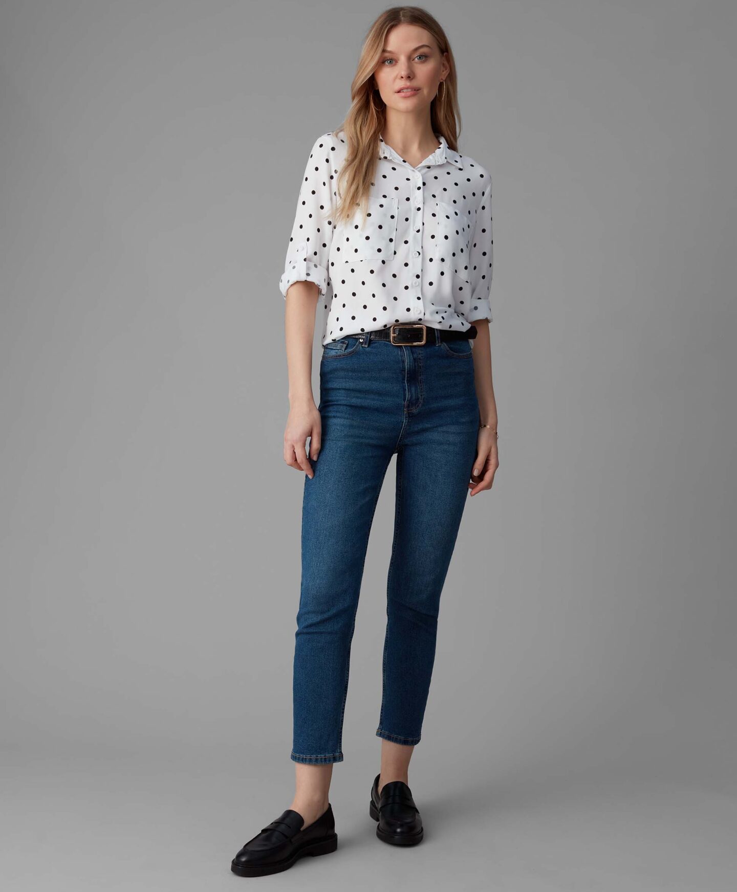 camicia bianca da donna a pois