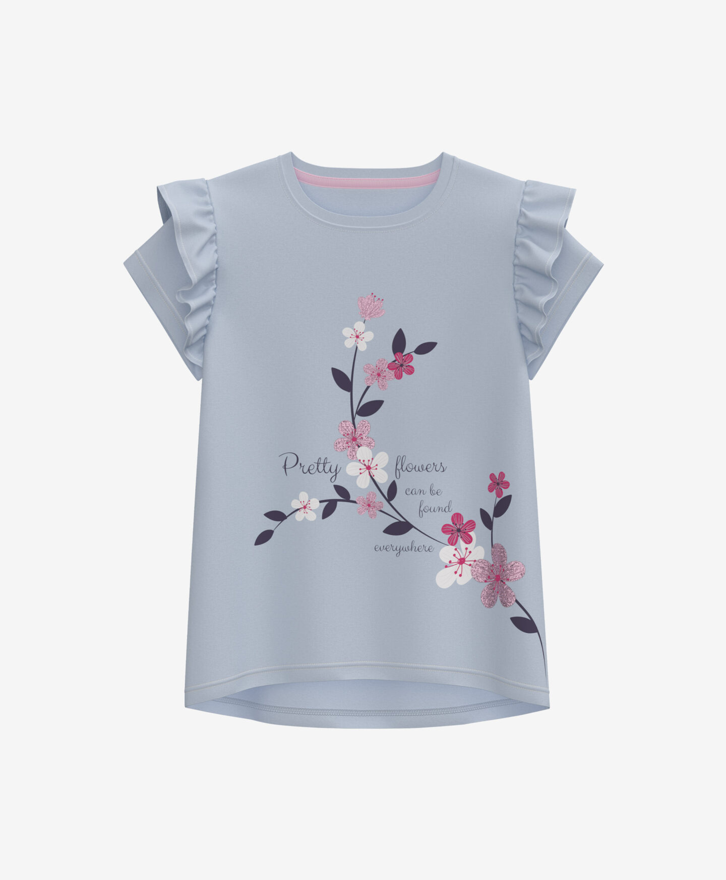 t-shirt azzurra con fiori bambina