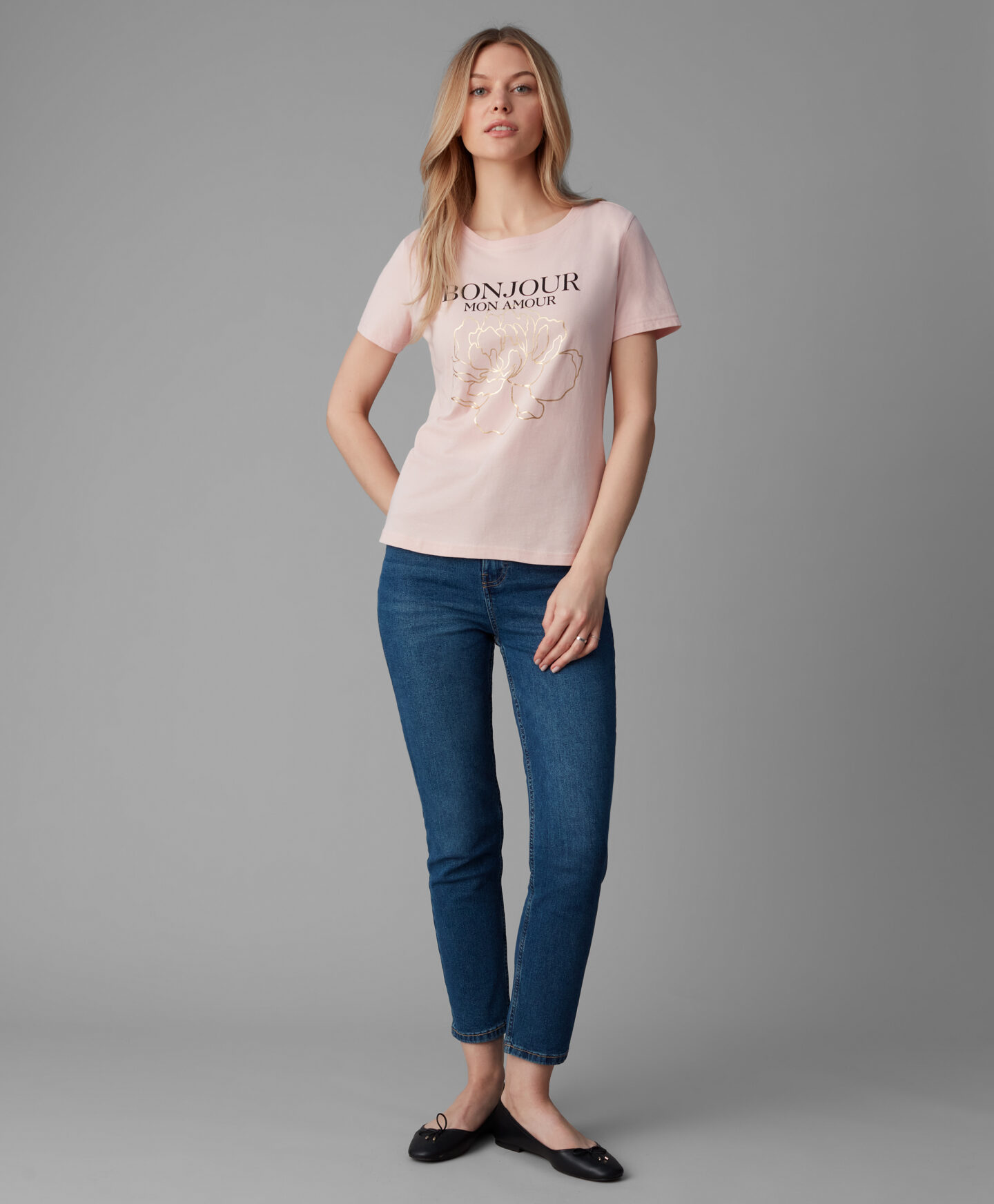 t-shirt rosa da donna con stampa