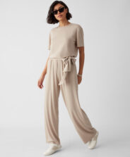 pantaloni beige in maglia donna