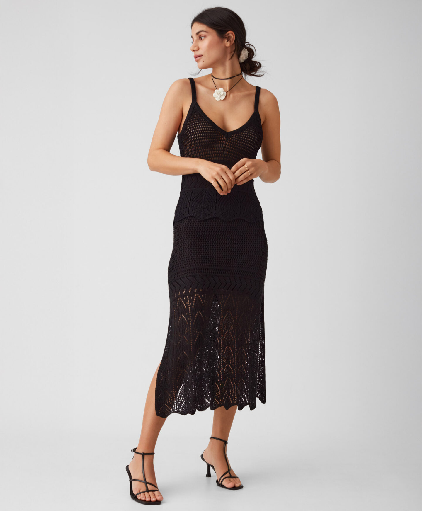 gonna in crochet nera da donna