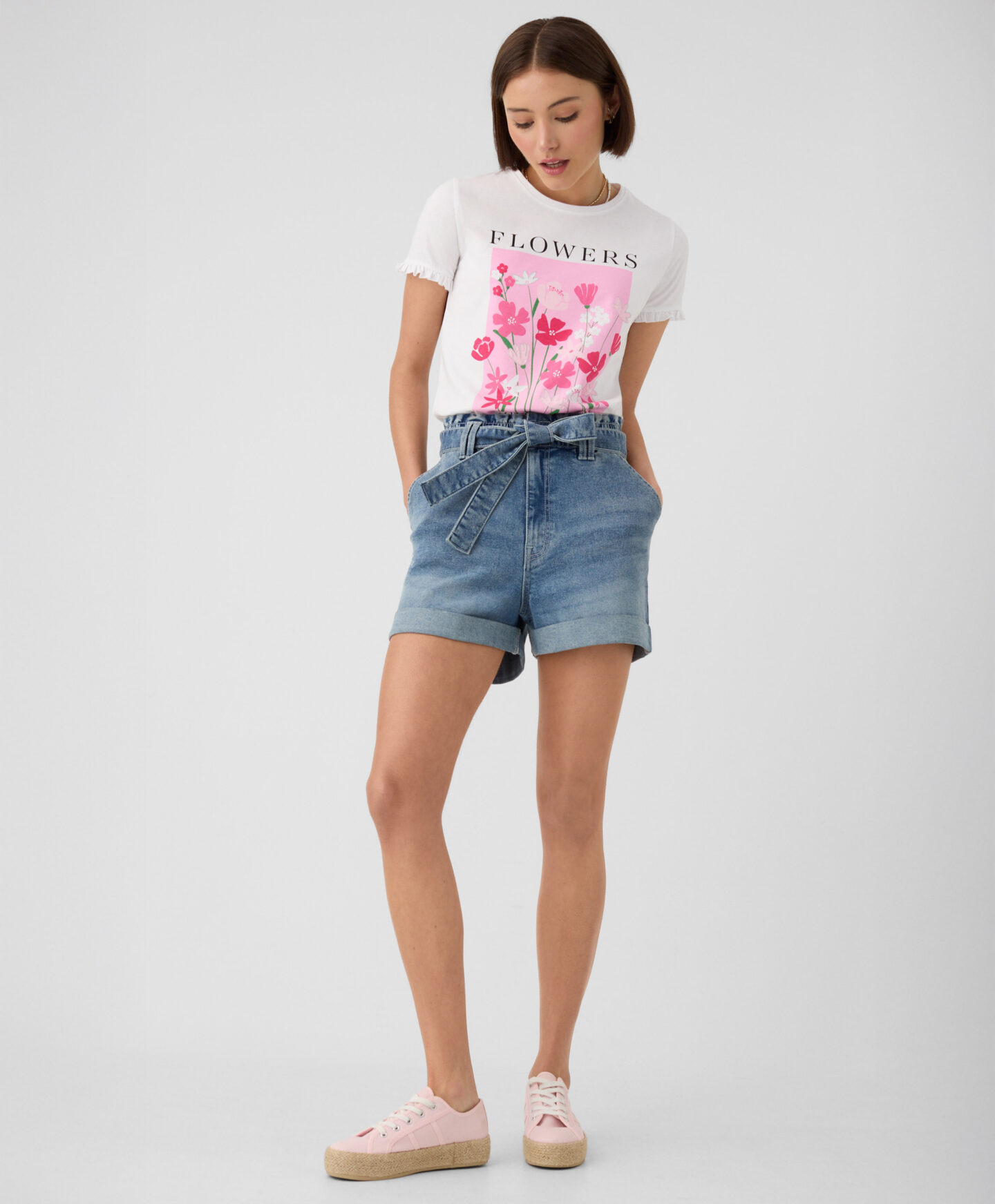 shorts denim con cintura da donna