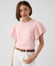 t-shirt rosa con pizzo da donna