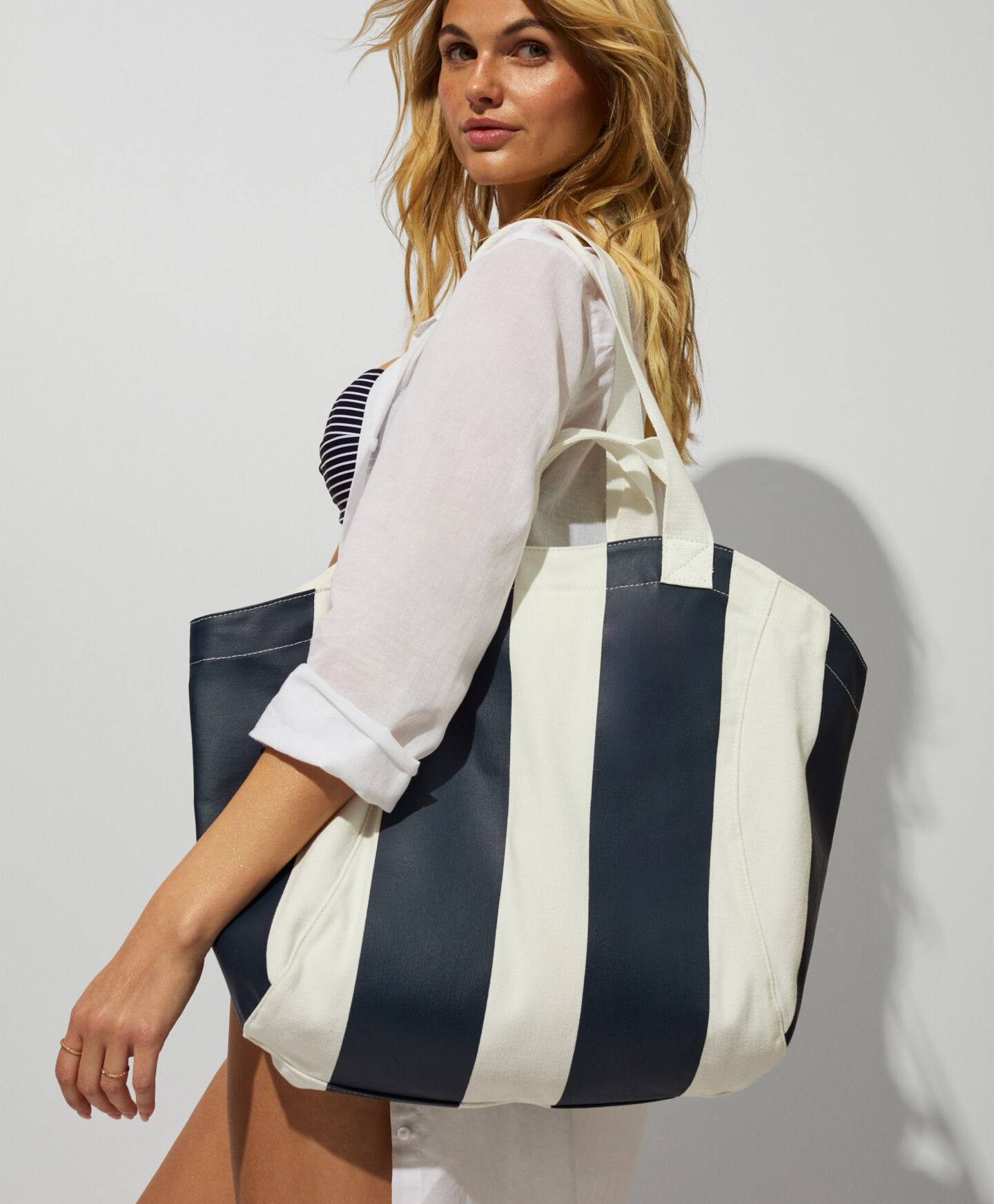 borsa da spiaggia a righe blu