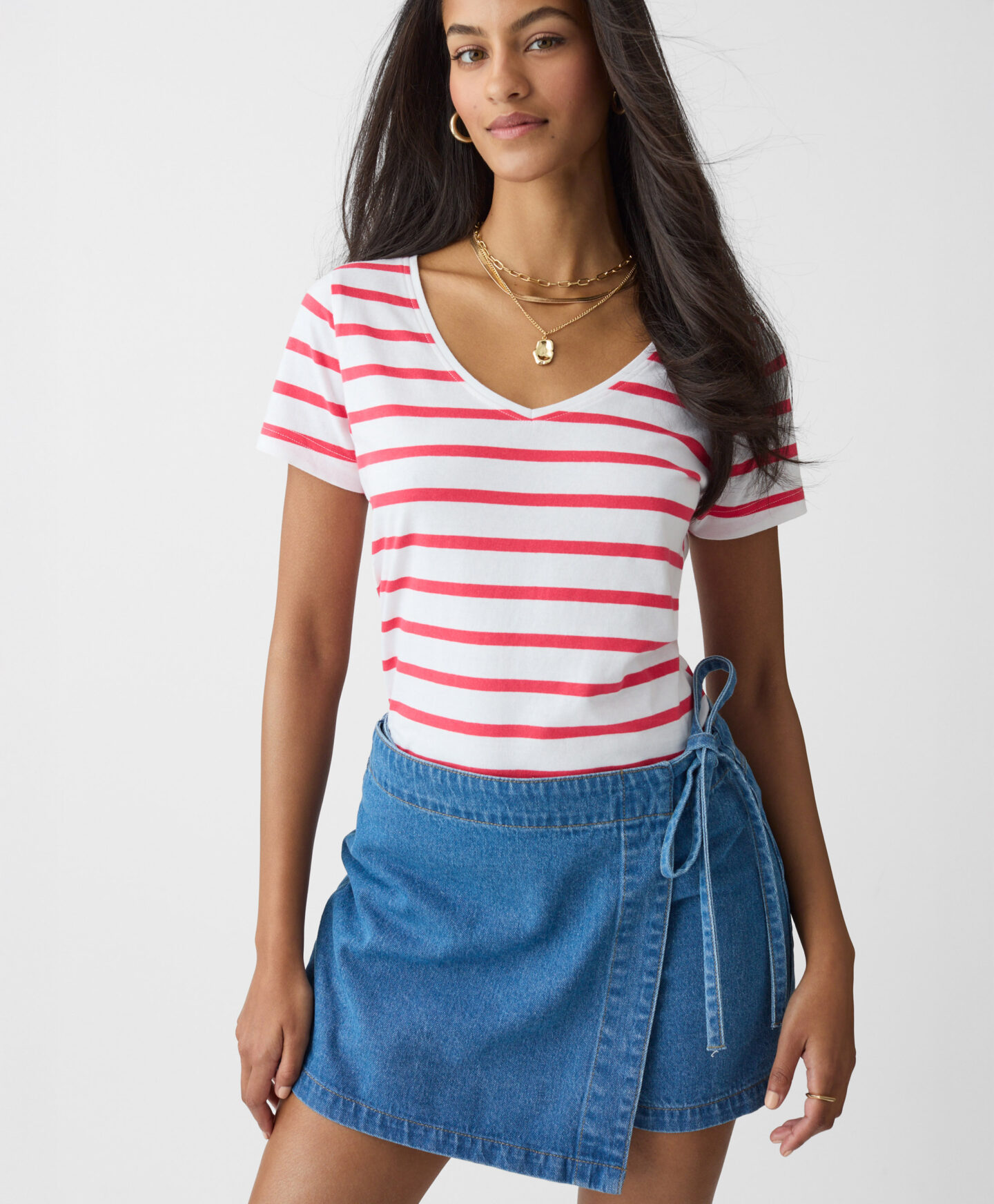 t-shirt a righe scollo a v donna