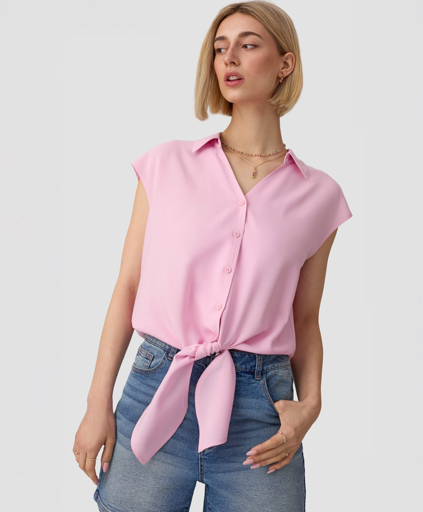 camicetta lilla con nodo da donna