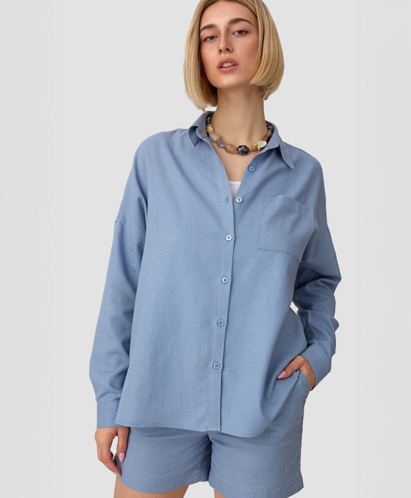 camicia ampia blu da donna