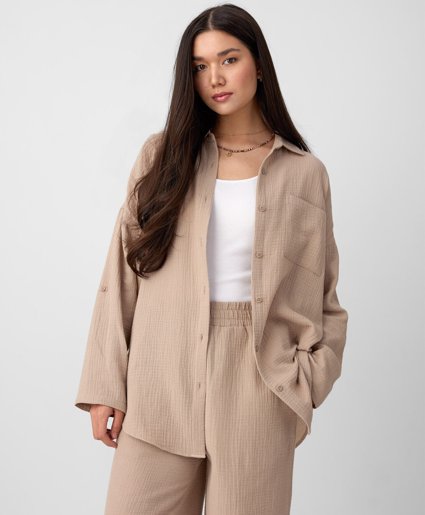 camicia ampia beige da donna