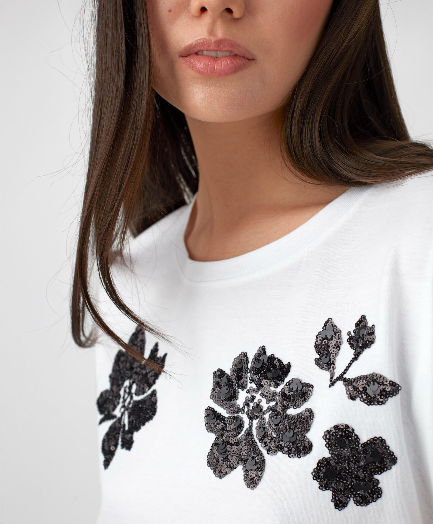 t-shirt bianca paillettes donna