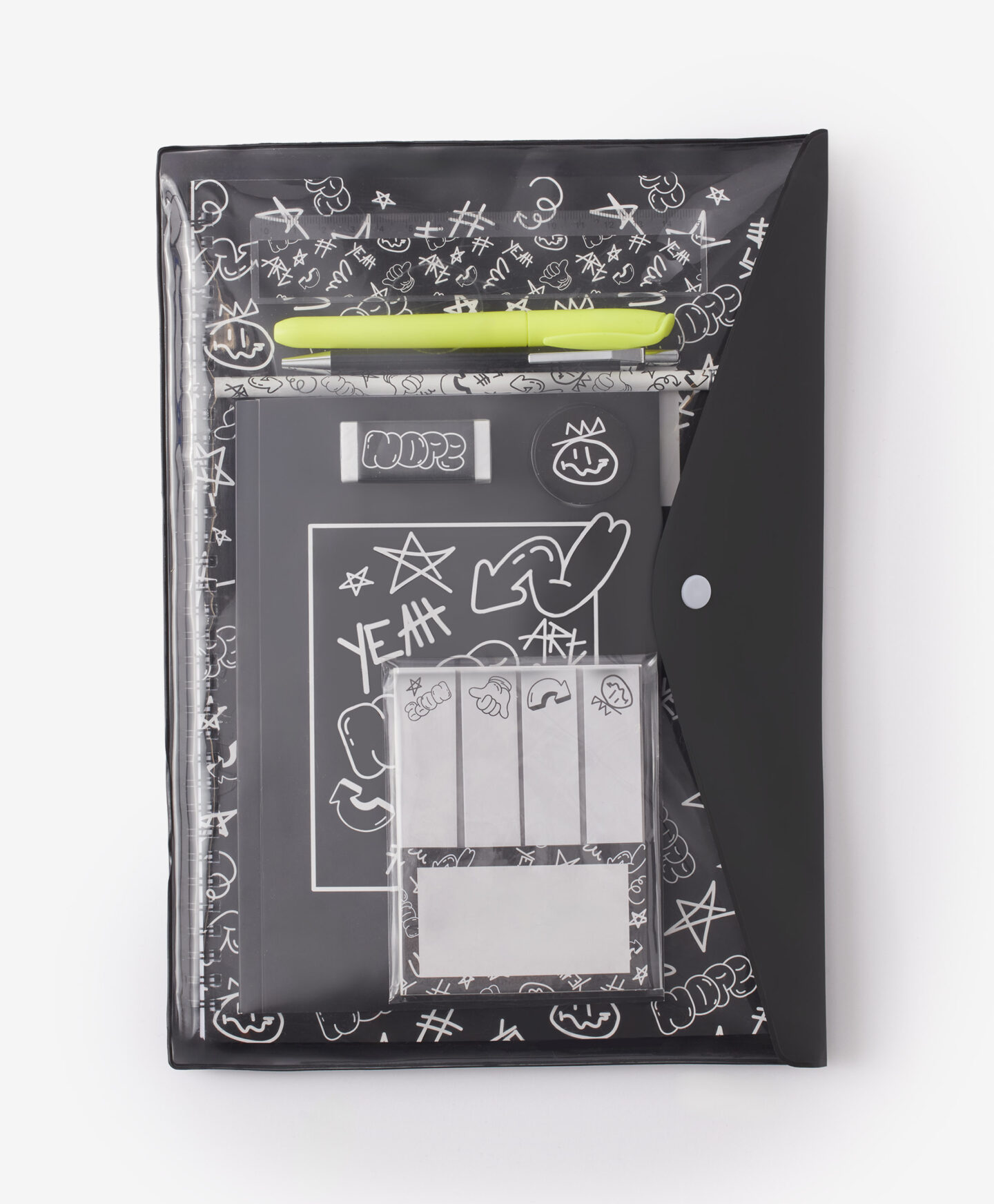 set cancelleria con blocco nero