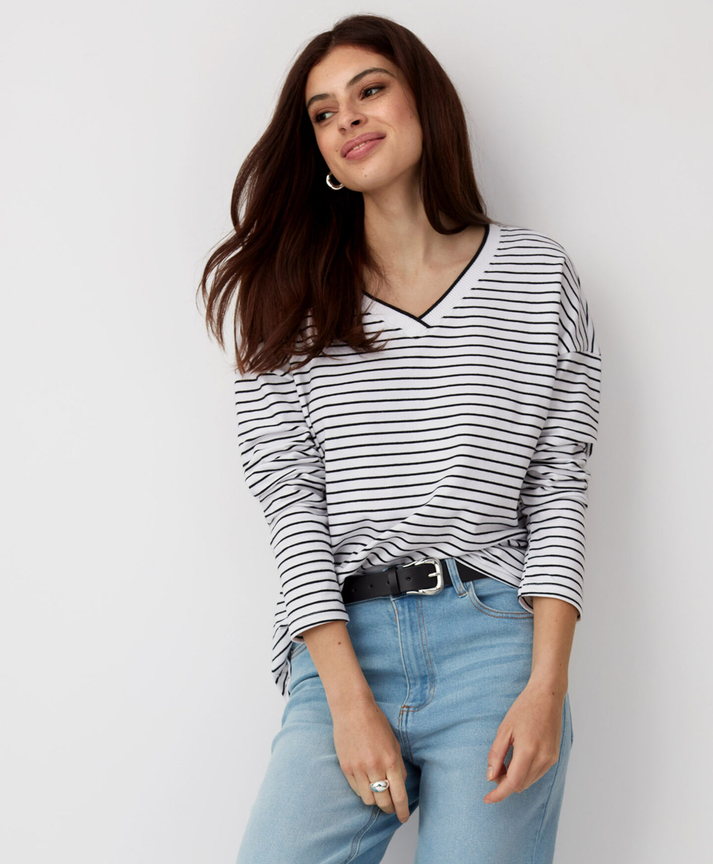 maglia a righe scollo a v donna