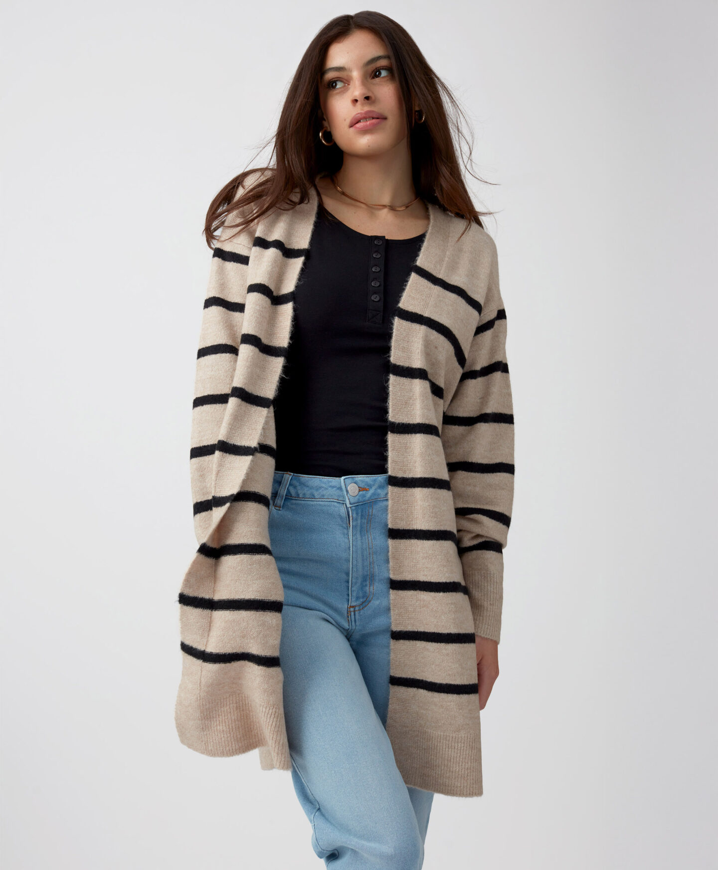 cardigan beige a righe da donna