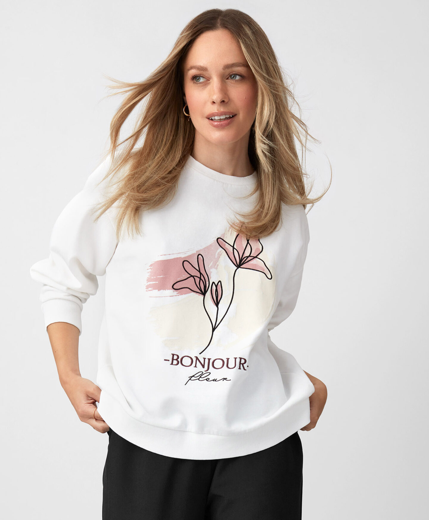 felpa bianca con stampa donna