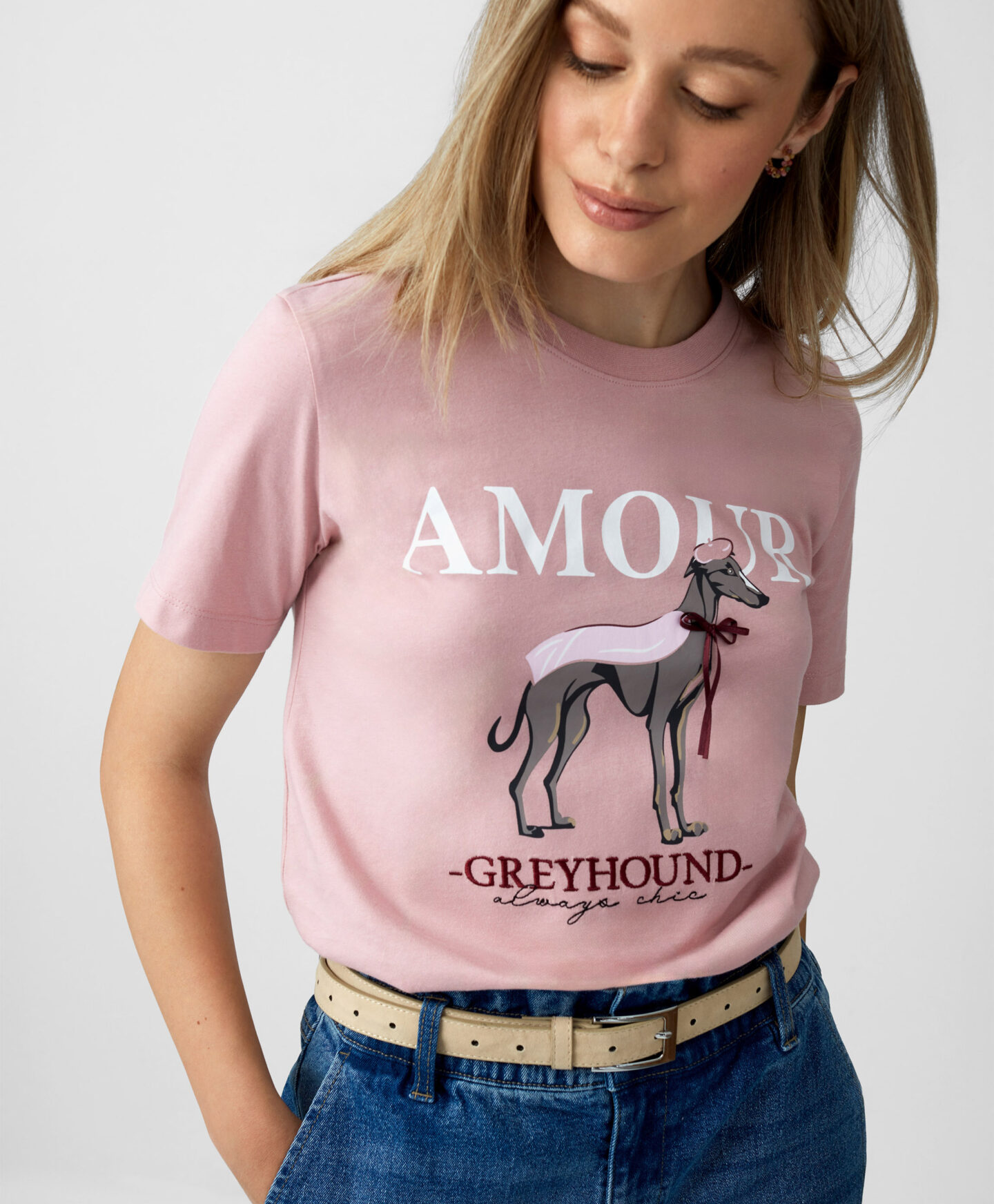 t-shirt rosa con stampa donna