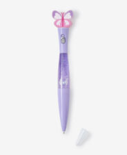 penna viola glitter con farfalla