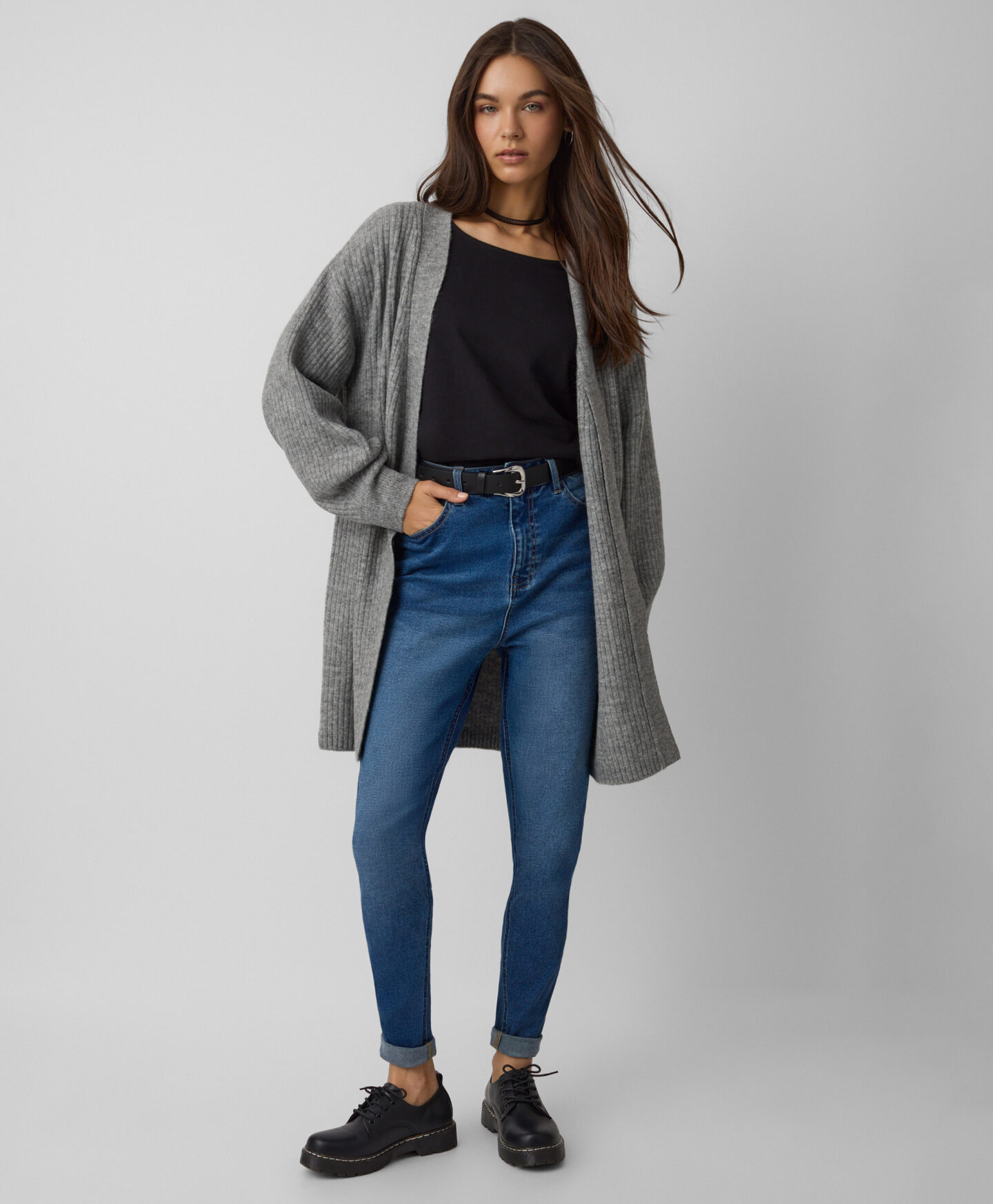 cardigan lungo grigio da donna