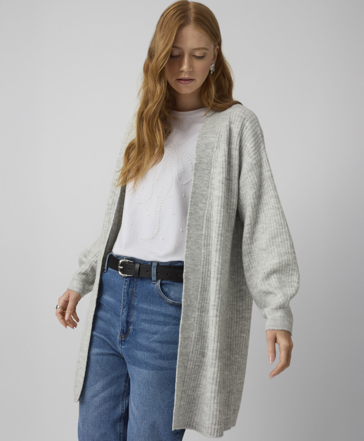 cardigan lungo grigio da donna