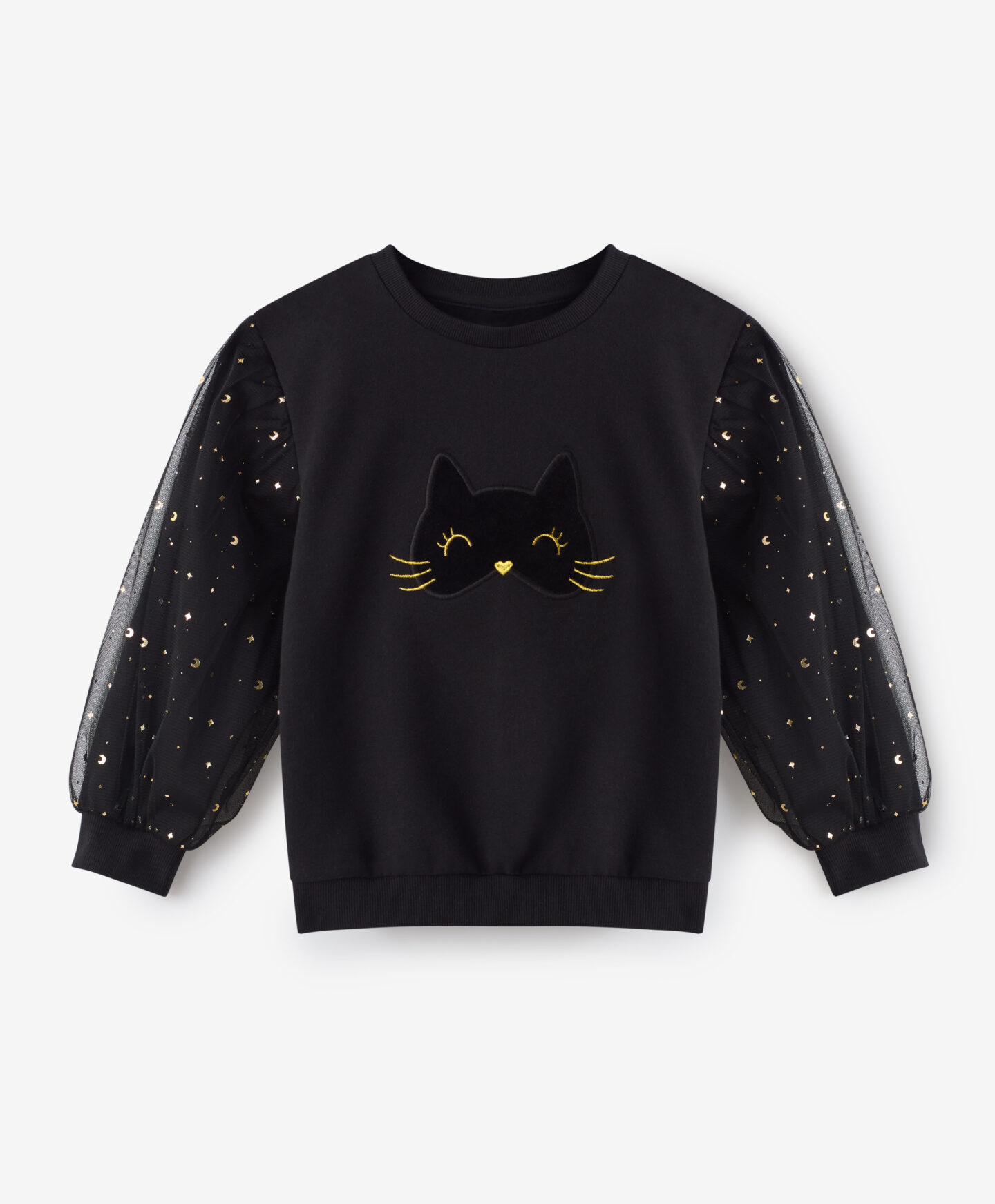 felpa nera da bambina con gatto